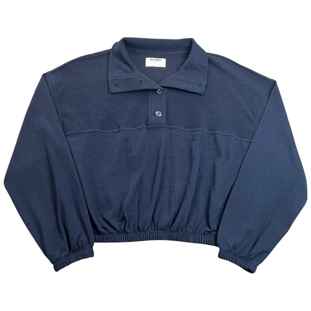 NWT Old Navy So Comfy Terry Navy Cropped Polo Sweatshirt - S